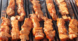 Pork Skewers Cooking on the BBQ at The Ark Conference Centre in Basingstoke Hampshire