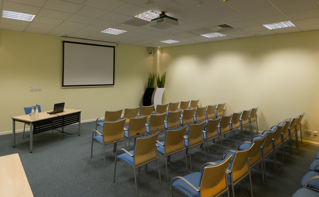 View from the back of Aegean room in theatre layout at The Ark Conference Centre in Basingstoke Hampshire