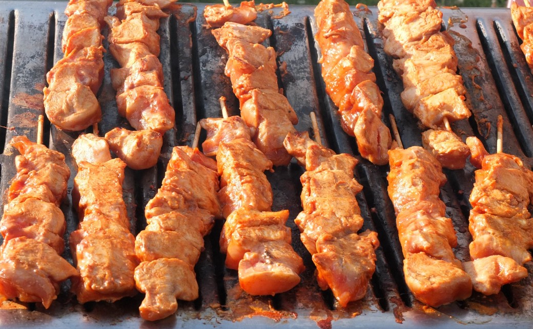 Pork Skewers Cooking on the BBQ at The Ark Conference Centre in Basingstoke Hampshire