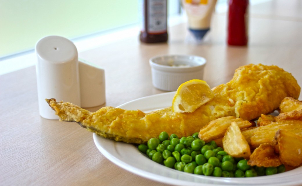 Fish and chips from our blue cafe bar at the ark basingstoke