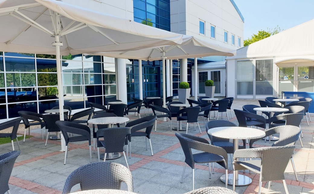 Parasol and Chairs on the Patio at The Ark Conference Centre