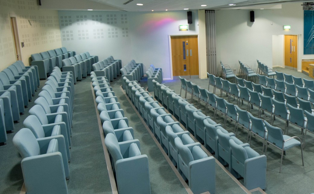 View of the seating in the Squire Theatre taken from the back at The Ark Conference Centre in Basingstoke, Hamphire