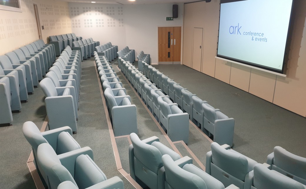 View of Upper Squire with its theatre seating and widescreen projector at The Ark Conference Centre in Basingstoke Hampshire