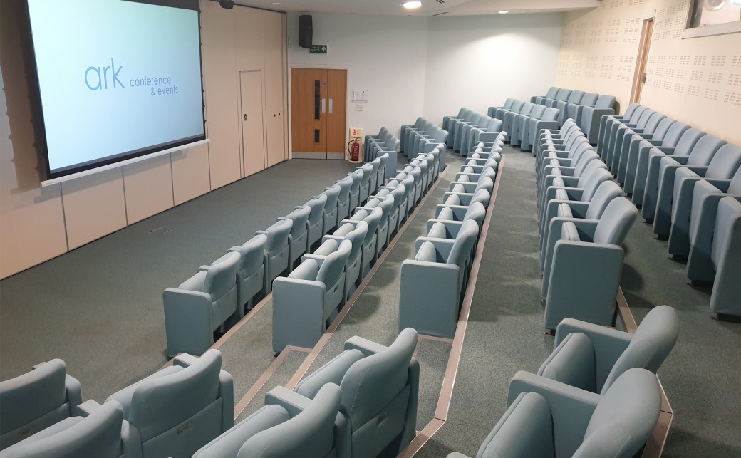 View of Upper Squire with it&#039;s theatre seating and widescreen projector at The Ark Conference Centre in Basingstoke Hampshire