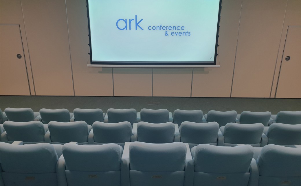View of Upper Squire with it&#039;s theatre seating and widescreen projector at The Ark Conference Centre in Basingstoke Hampshire