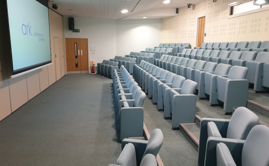 View of Upper Squire with it&#039;s theatre seating and widescreen projector at The Ark Conference Centre in Basingstoke Hampshire