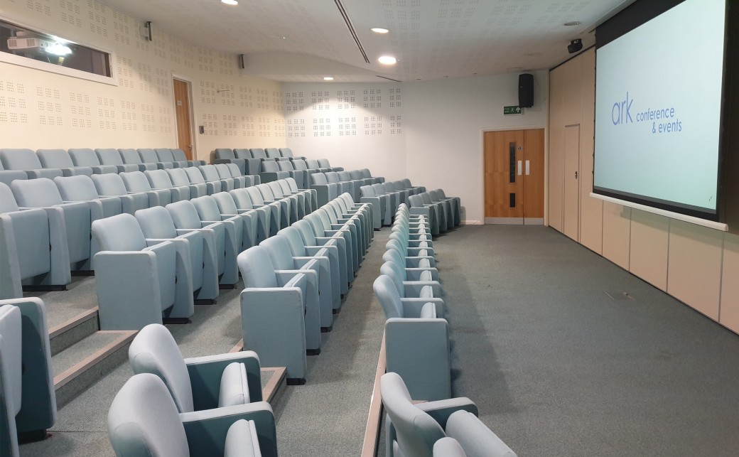 View of Upper Squire with it&#039;s theatre seating and widescreen projector at The Ark Conference Centre in Basingstoke Hampshire